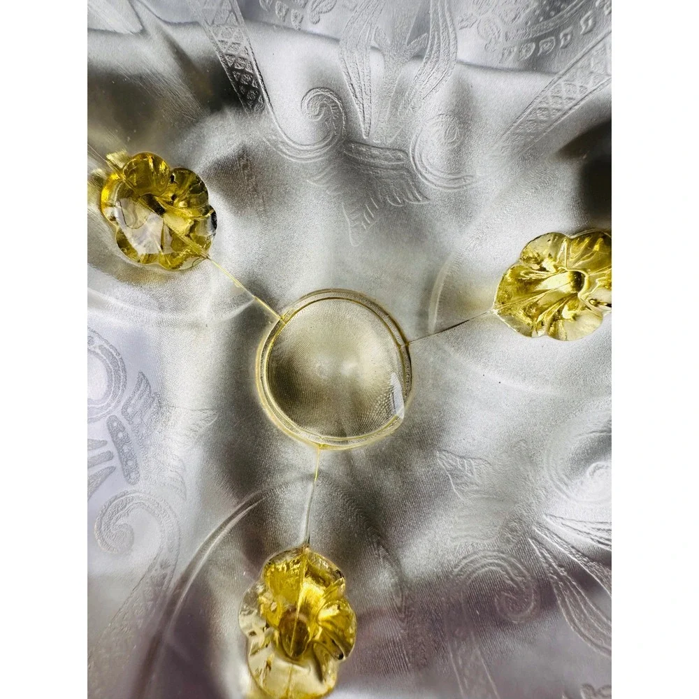 Lancaster Landrum Topaz Yellow Etched Glass 3 Footed Bowl Scalloped 8.5